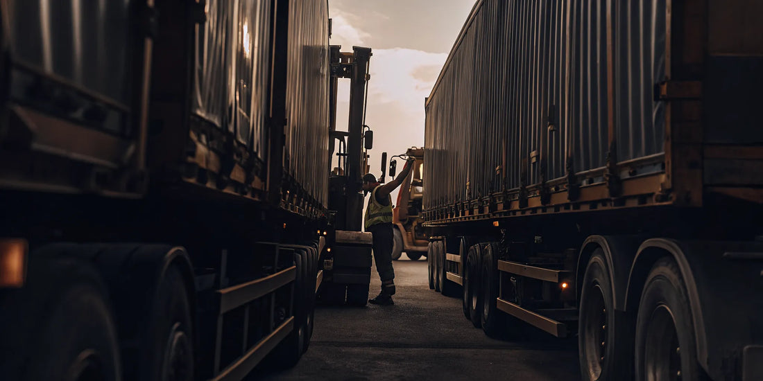 Logistics inspector applying a security seal to a trailer door latch in a distribution yard