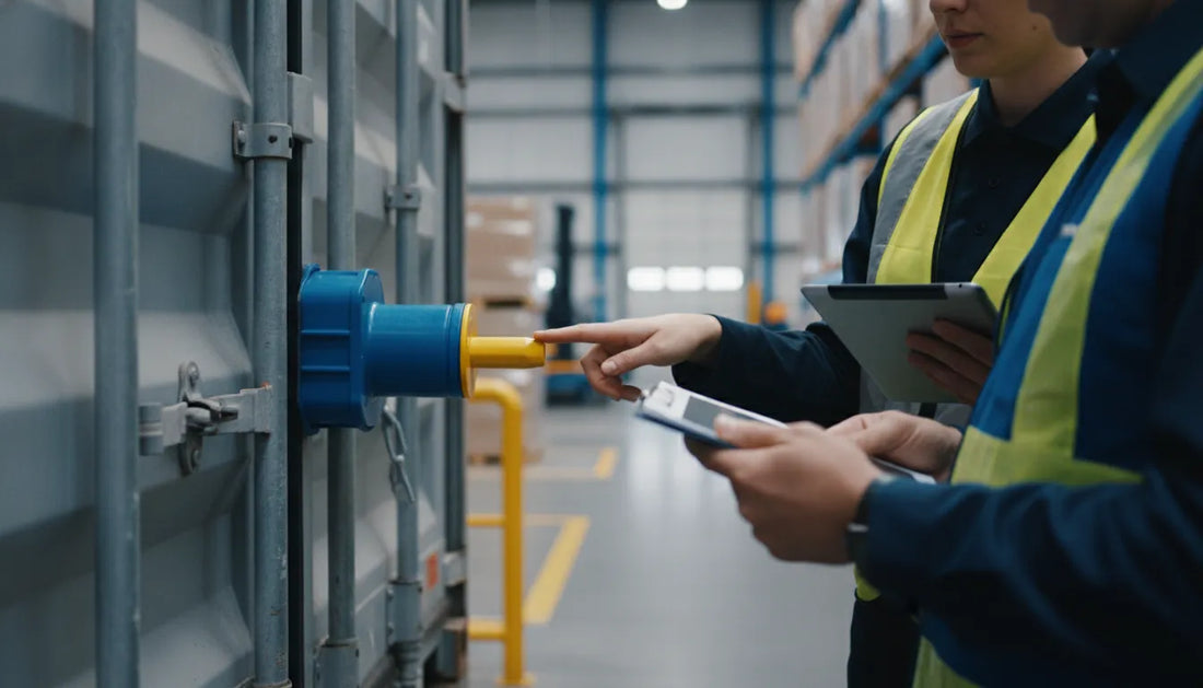 Receiving team inspecting a cargo seal at delivery