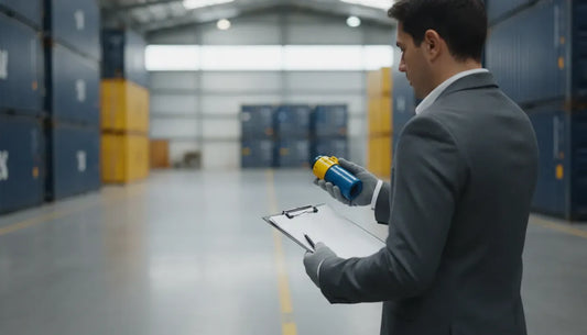Logistics compliance manager inspecting a high-security cargo seal during a record review